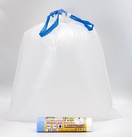 Мешки для мусора 35 л с завязками, белые, 15 мкм, 15 штук в рулоне - Вид 2